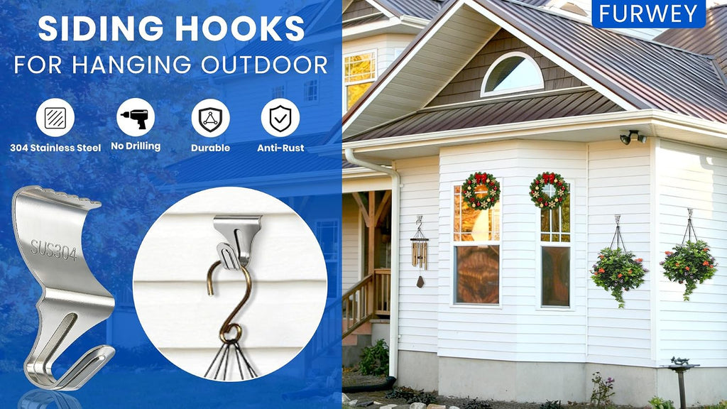 FURWEY Vinyl Siding Hooks, 20 Pack, Heavy Duty Stainless Steel