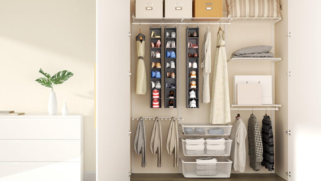Lifewit 8 Section Hanging Shoe Storage Organizer for Closet Foldable, Gray
