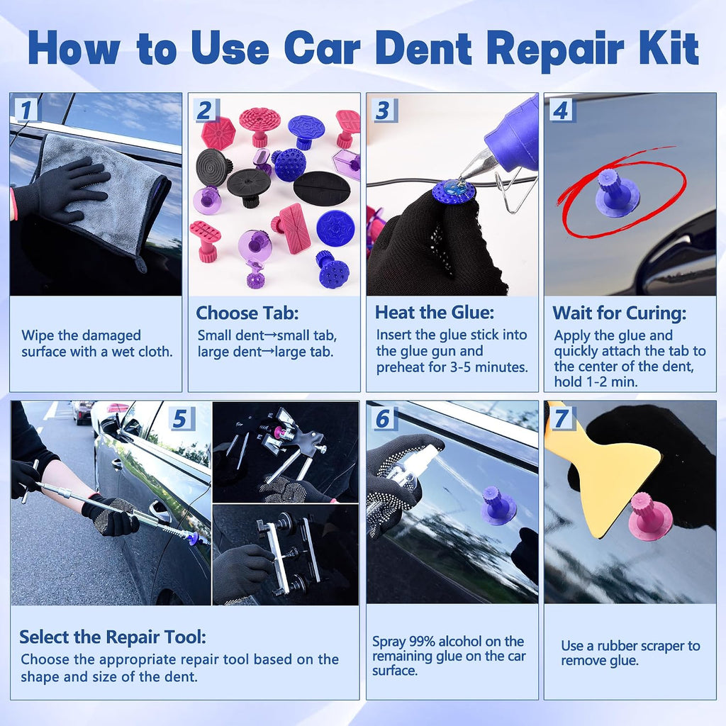 Car Dent Puller Kit, 140 PCS Paintless Dent Removal Kit with T-bar Dent Puller, Bridge Puller, Dent Lifter, Suction Cup Puller. Dent Remover Tool for Car Dents, Hail Damage, Door Ding Repair