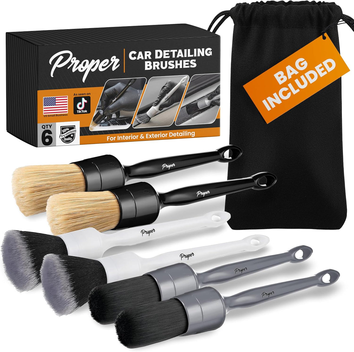 Car Detailing Brush Set for Interior or Exterior | 3-Pack | Ultra Soft Boars Hair Bristles