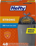 Hefty Strong 33 Gallon Trash Bags with Drawstrings, Black, Unscented, 48ct