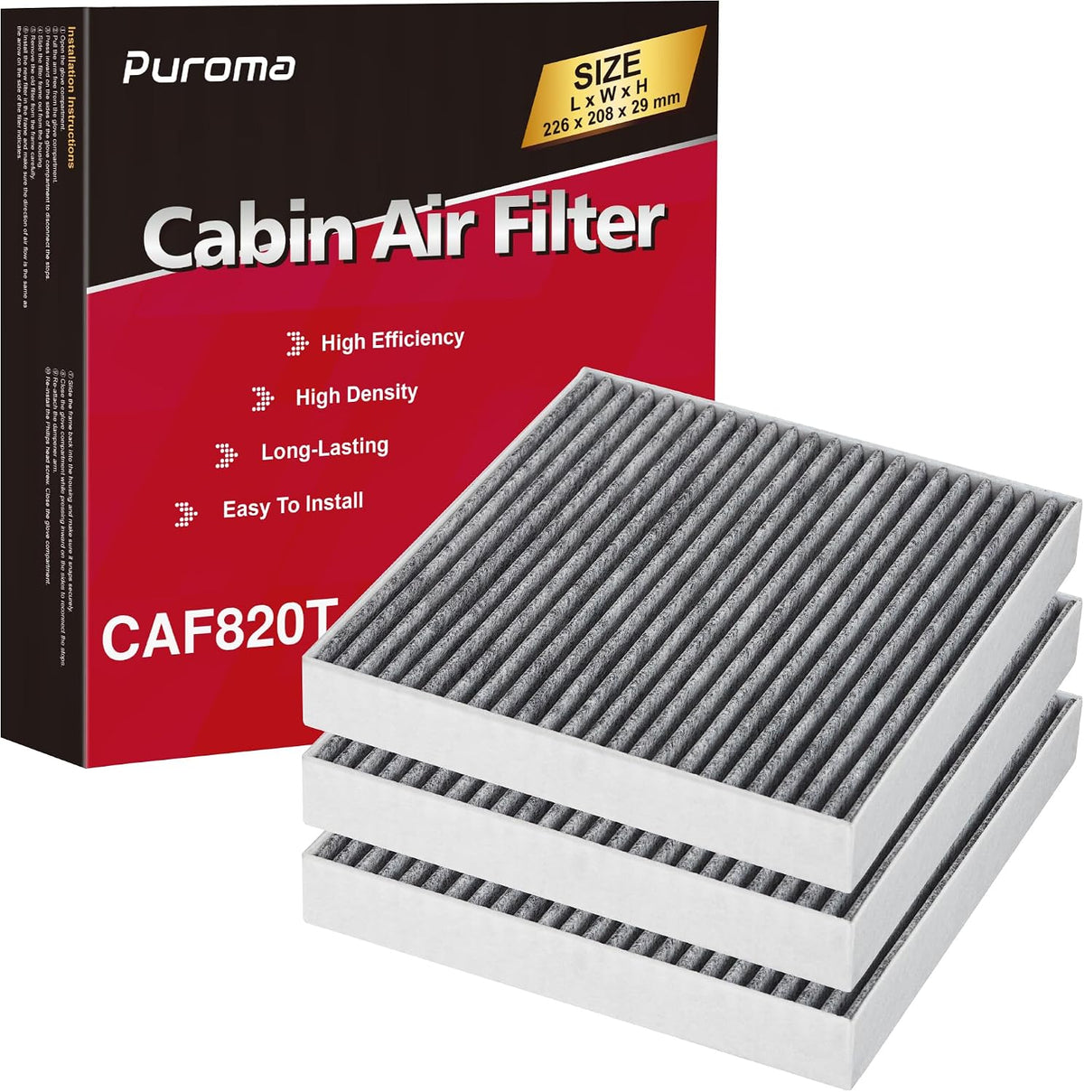 Puroma 1 Cabin Air Filter Activated Carbon for CF12820 Hyundai KIA Genesis