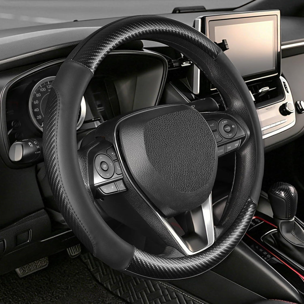 SEG Direct Black Microfiber Leather Auto Car Steering Wheel Cover 15 inch