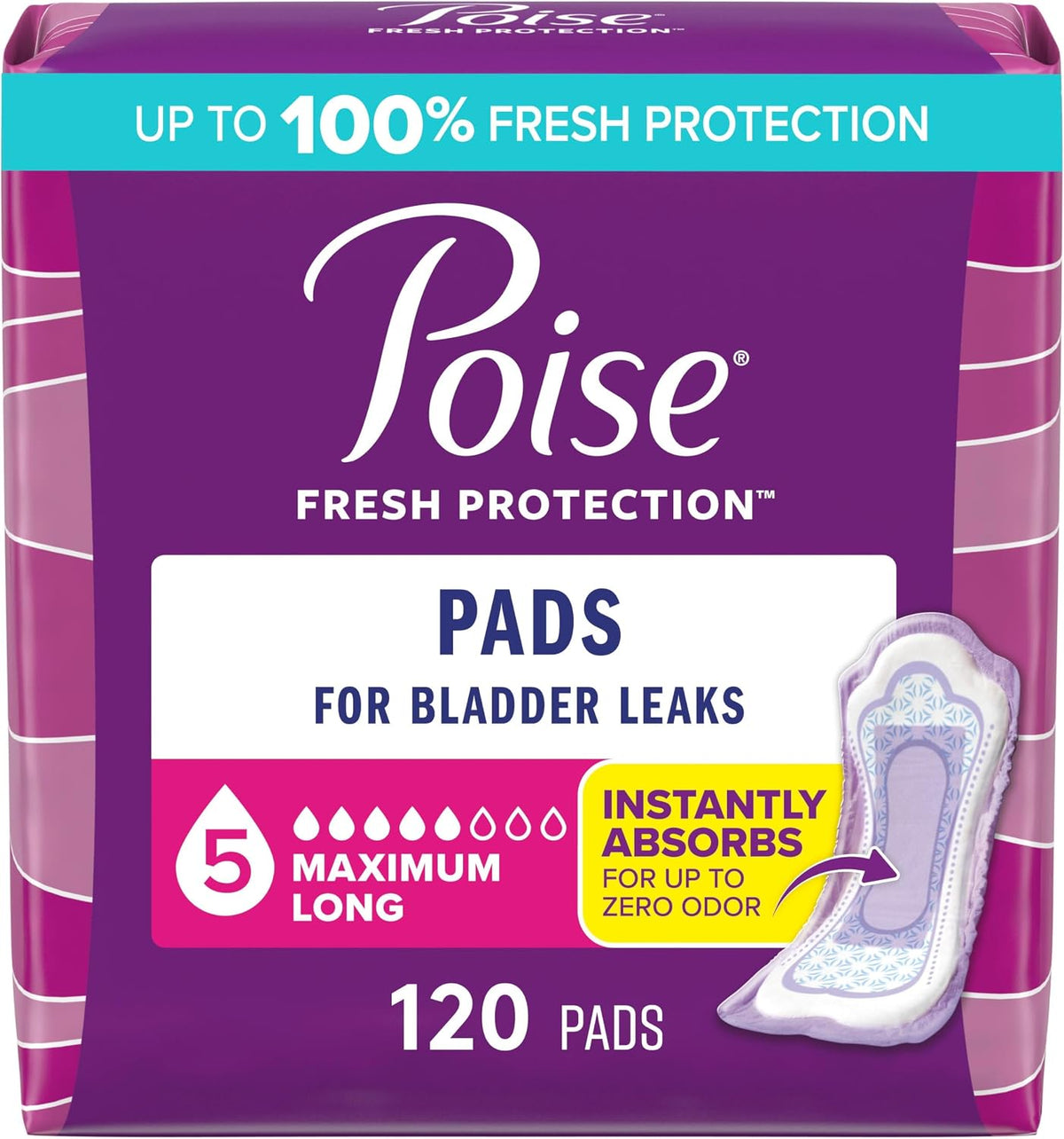 Poise Incontinence Pads for Women, 5 Drop, 96 ct