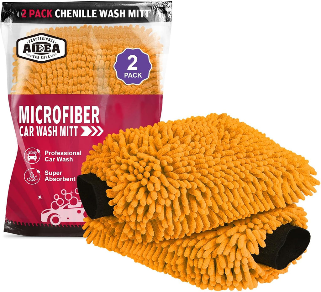AIDEA Car Wash Mitt Microfiber-2PK, Car Wash Brush, Green, 7.12''X10.14''
