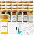 Glass Spice Jars with Bamboo Lid & 398 Label for Cabinet & Drawer Organizer