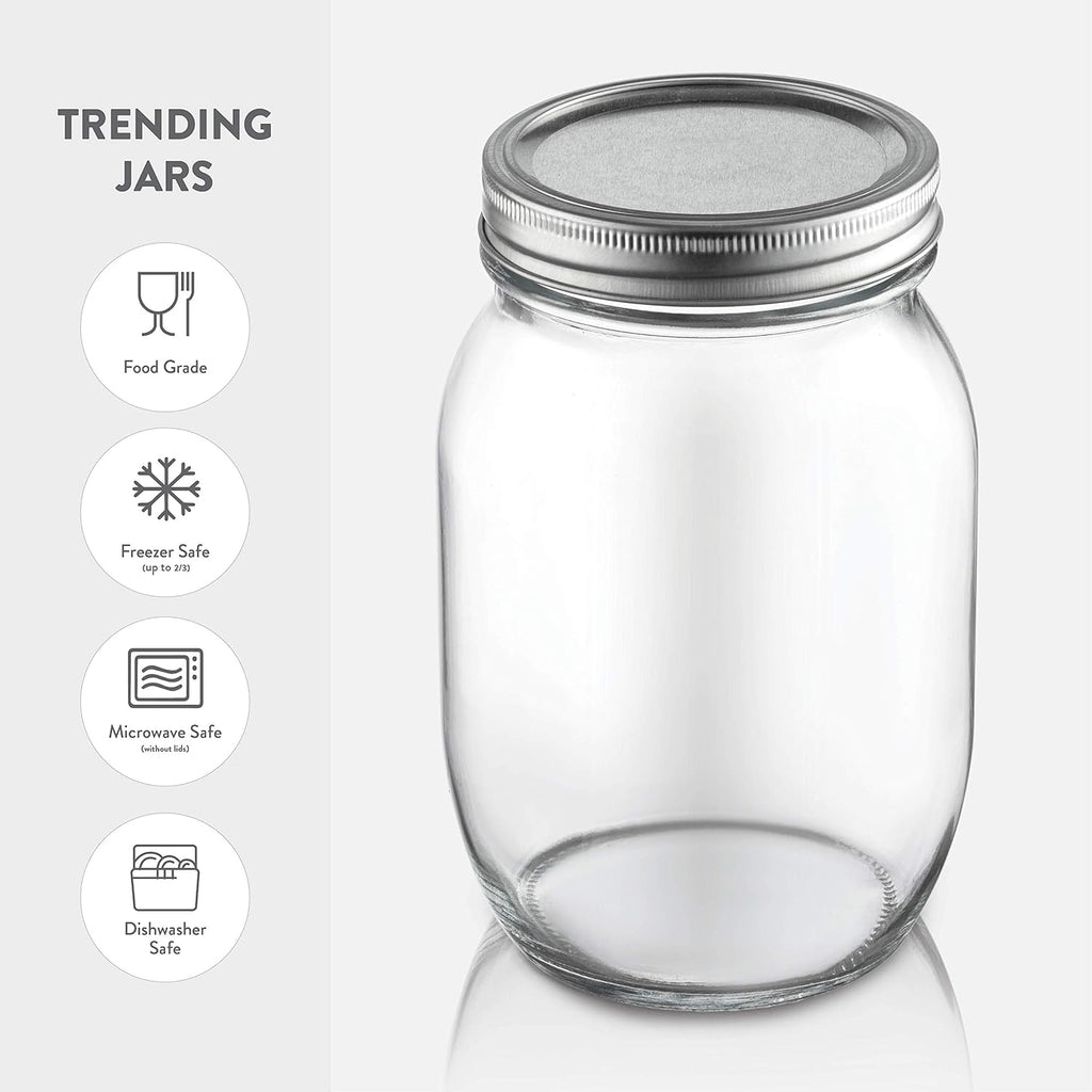 Paksh Novelty Wide Mouth Mason Jars 32 oz, Mason Jars with Lids, 2-Pack