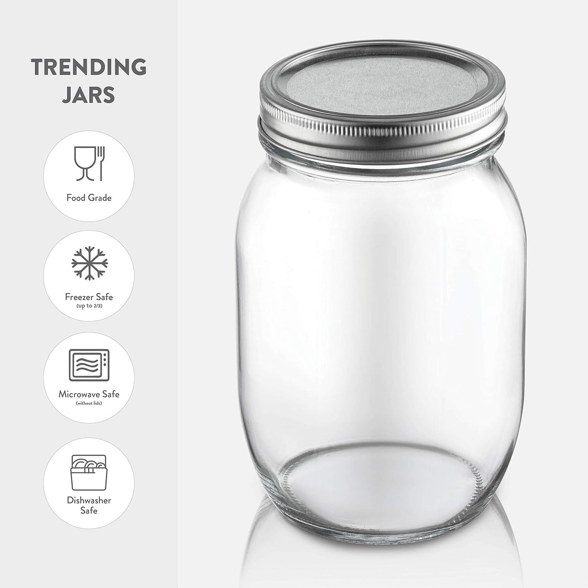 Paksh Novelty Wide Mouth Mason Jars 32 oz, Mason Jars with Lids, 2-Pack