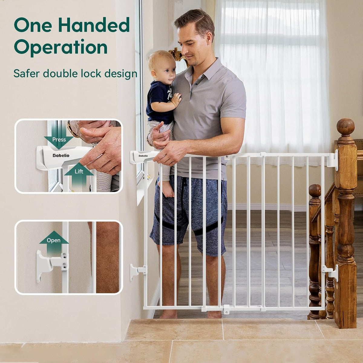 Babelio No Bottom Bar Baby Gate, 28" H x 26-43" W, White