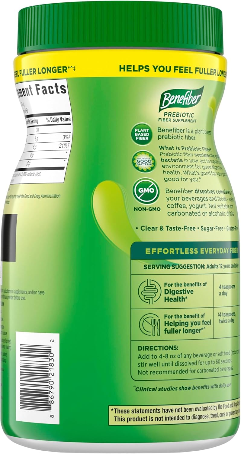 Benefiber Prebiotic Fiber Supplement Powder, Unflavored, 250 Teaspoons