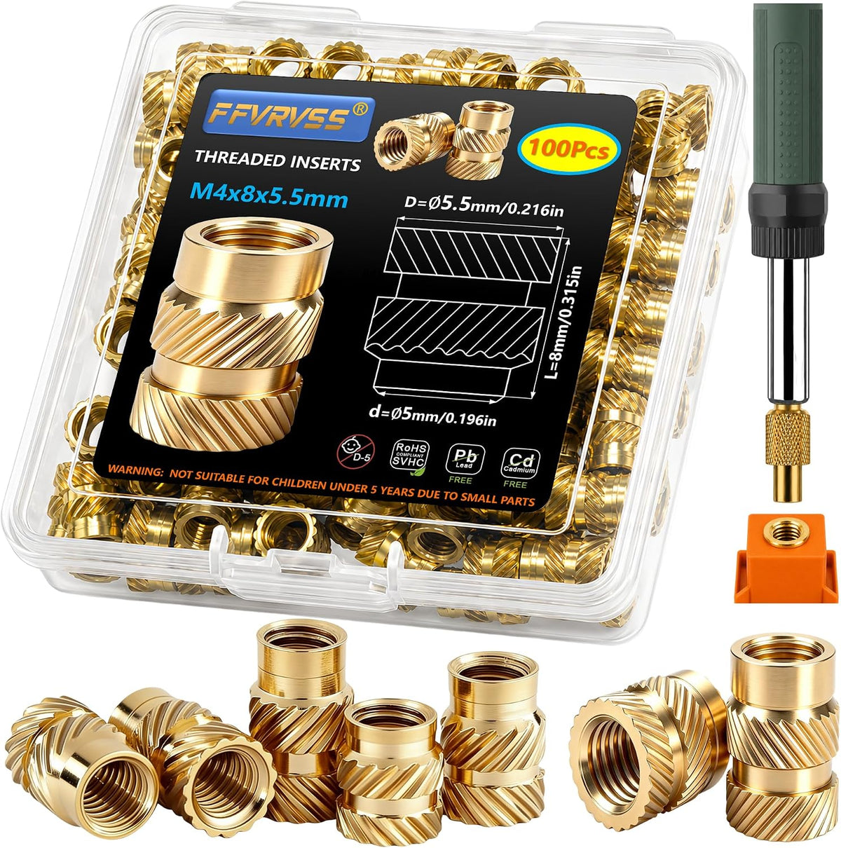 600+7Pcs Brass Threaded Inserts M2 M2.5 M3 M4 M5 M6 for 3D Printing