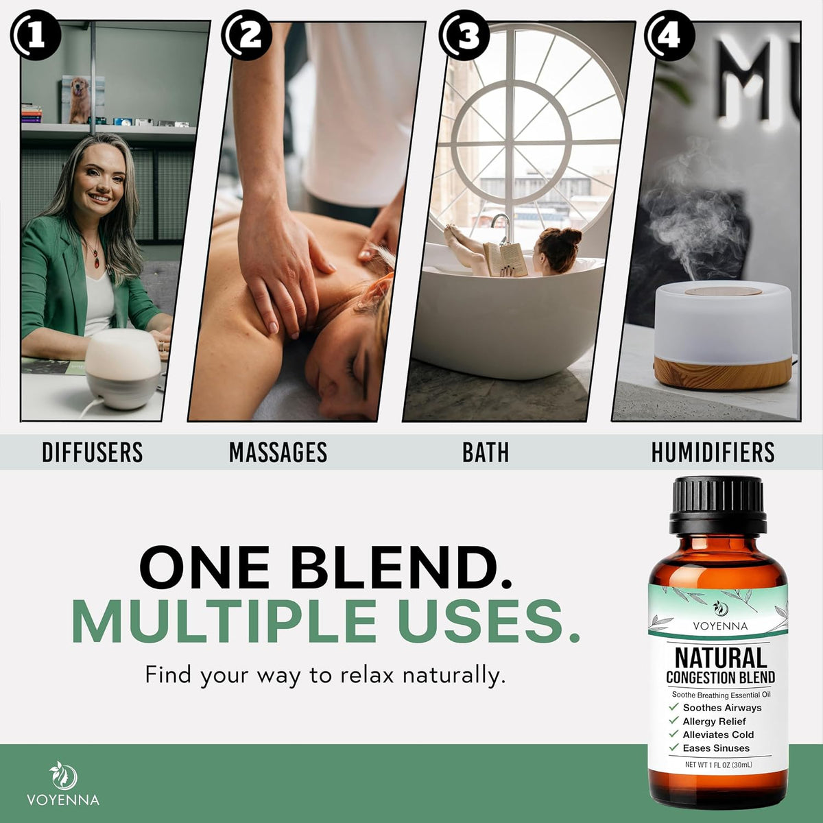 Essential Oil Breathe Blend for Diffuser, Humidifier, Aromatherapy & Rub with Peppermint & Eucalyptus Oils | for Headache, Allergy & Congestion