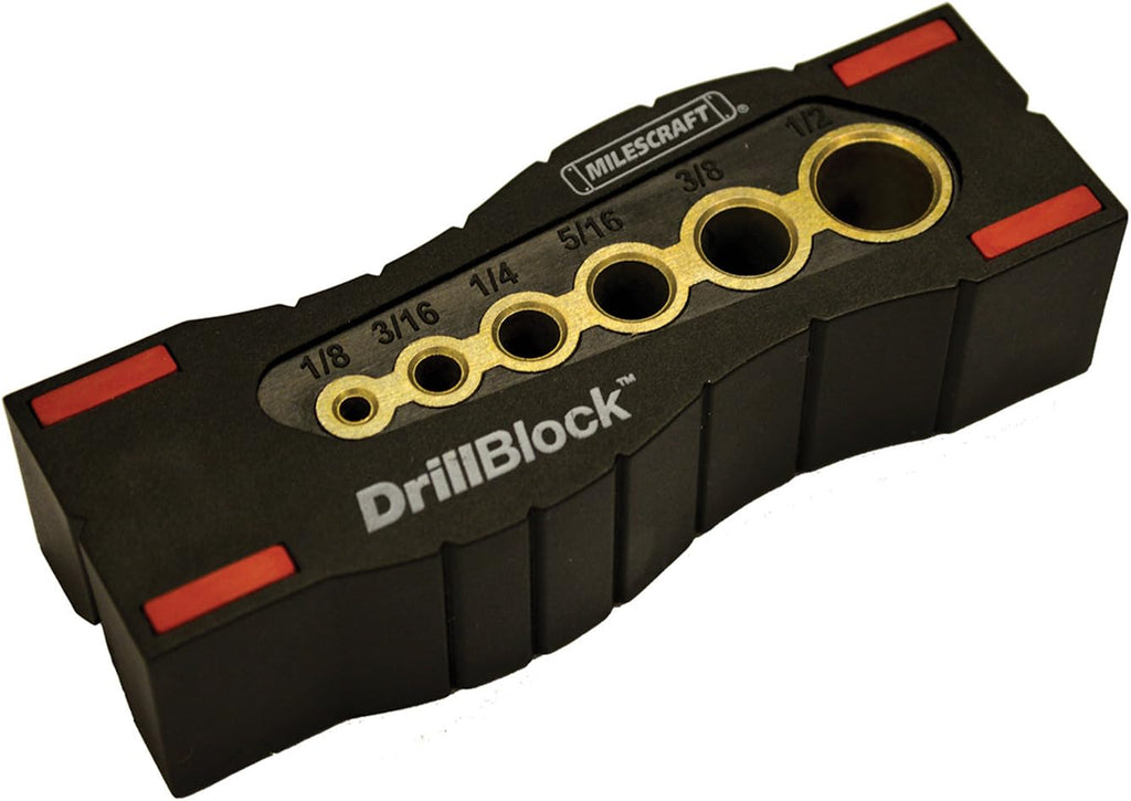 Milescraft 1312 Drill Block - Handheld Drilling Guide, Drilling Jig with Drill Guides for 6 of the Most Common Imperial Drill Bit Sizes, Precision Drilling Tool Accessory