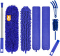 Buysenton Cobweb Duster with Extension Pole, Washable Cleaning Duster Kit with 3 Duster Heads, Cobweb Duster, Corner Brush, 15-100 Inch Long Aluminum Telescoping Pole for Ceiling Fan (Blue)