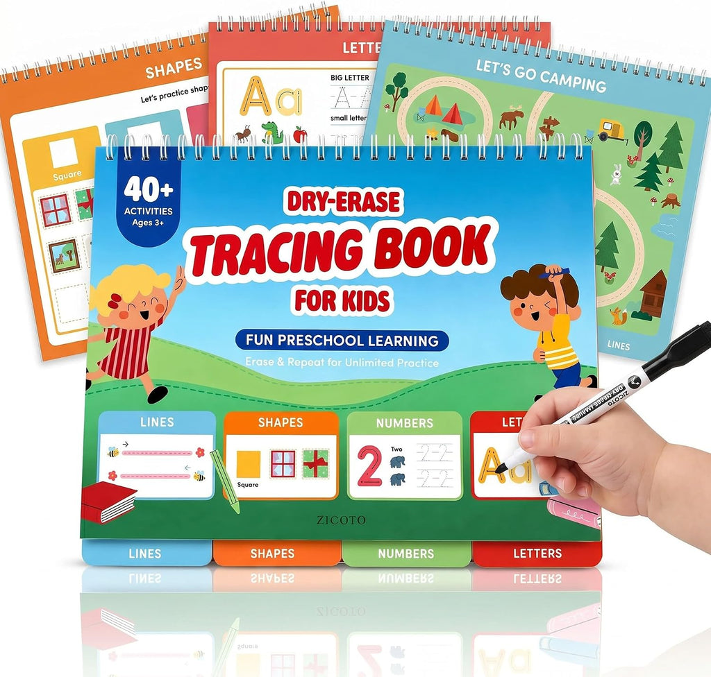 Fun Preschool Workbooks for Kids Age 3-5 - Reusable Dry Erase Tracing Books