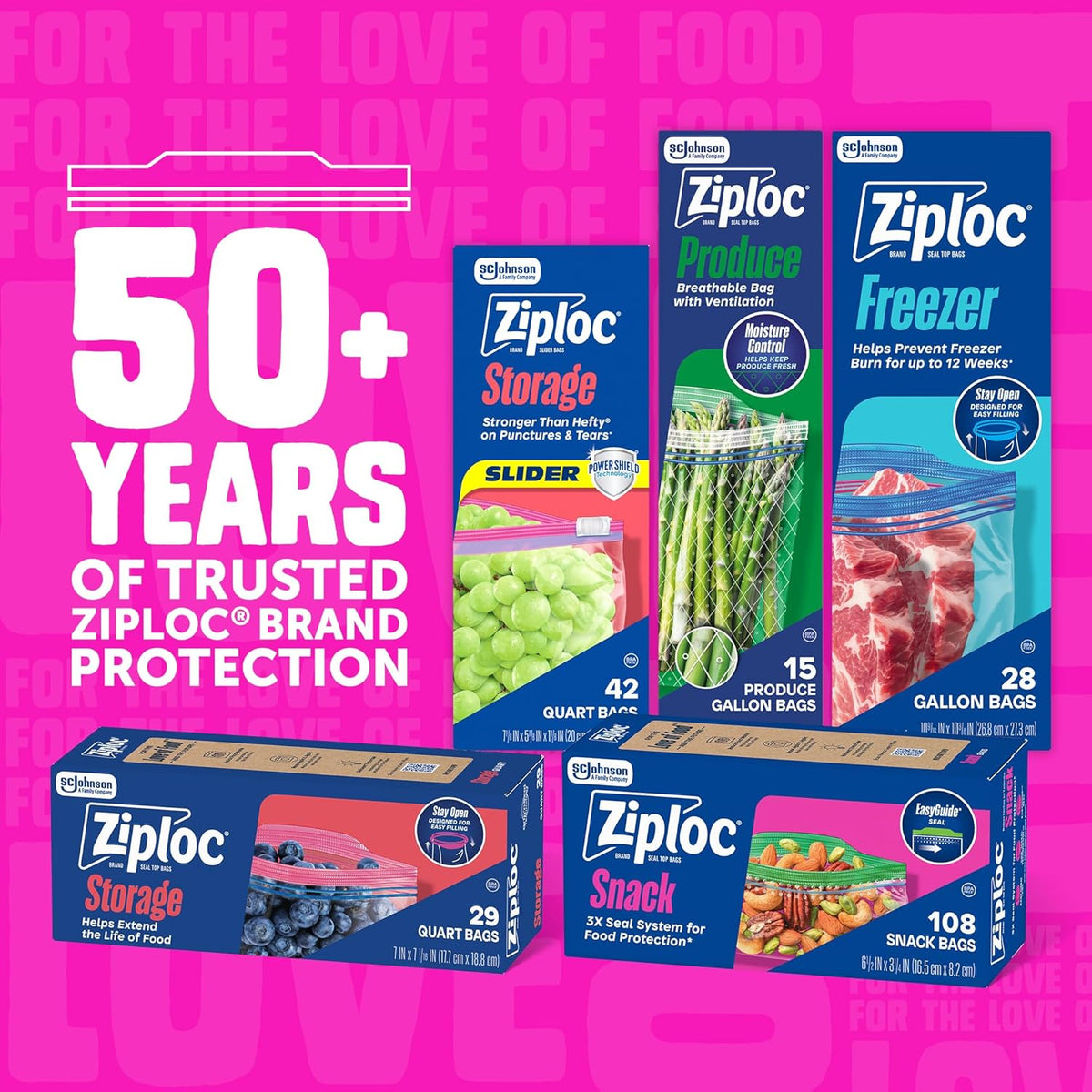 Ziploc Quart Food Storage Bags, Stand-Up Bottom, 80 Count