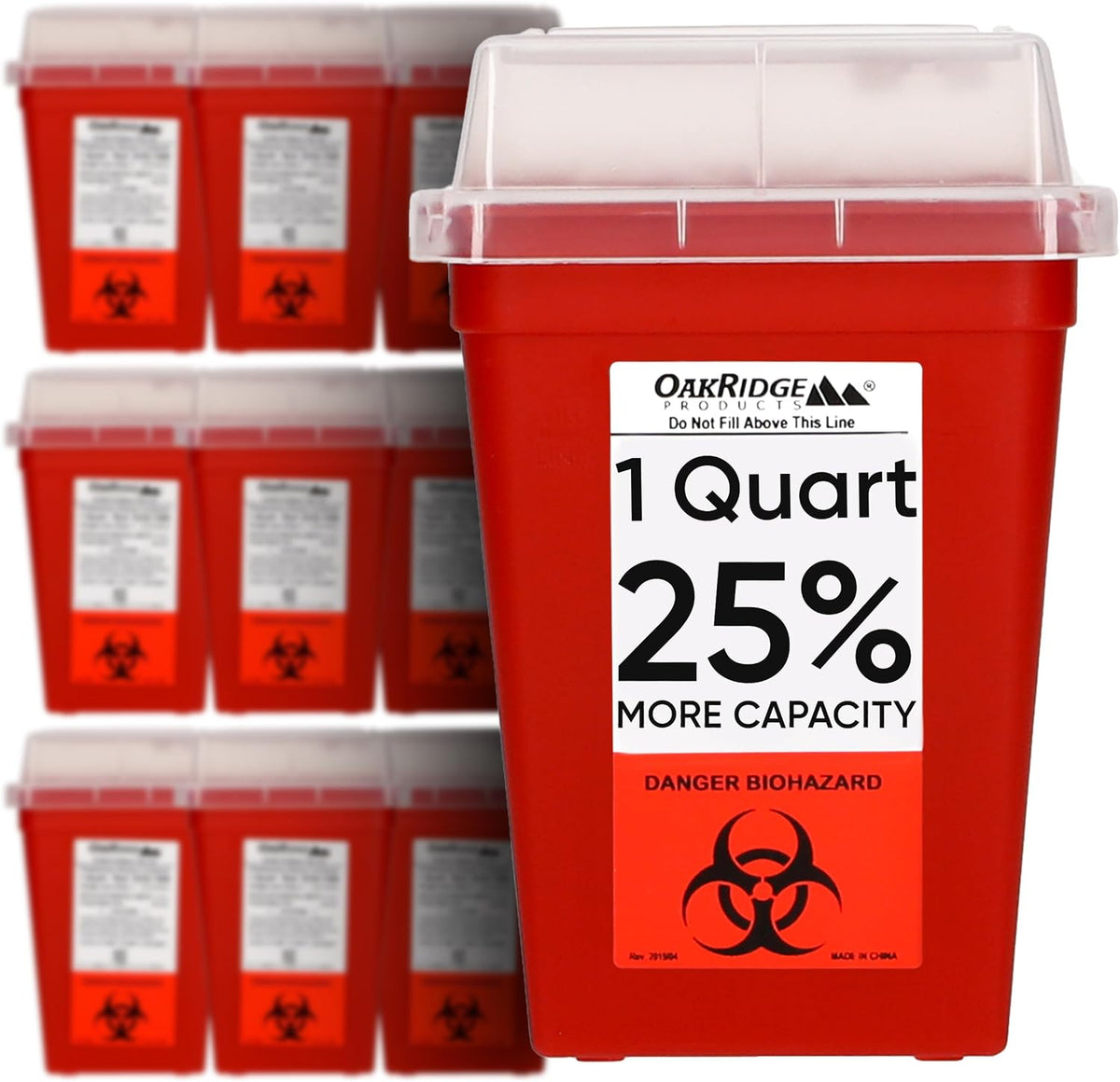 Oakridge Products Sharps Container for Home Use and Professional 1 Quart (3-Pack), Biohazard Needle and Syringe Disposal, Small Portable Container for Travel, CDC Certified