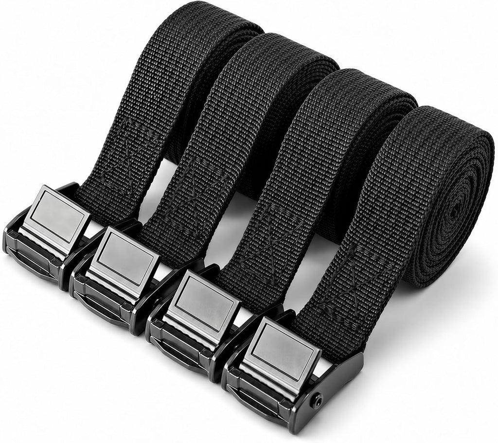 Adjustable Cam Buckle Lashing Straps, Tie Down Straps, 4 Pack, Black