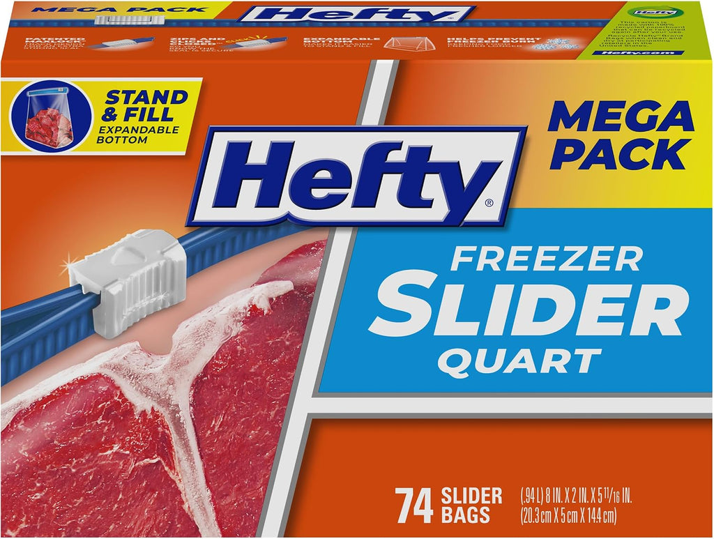 Hefty Slider Freezer Bags, Quart Size, 74ct