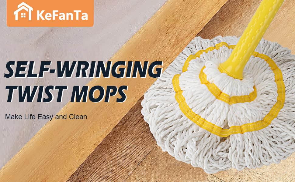 Self-Wringing Twist Mop, Microfiber Mop for Floor Cleaning, 57" Long Handle