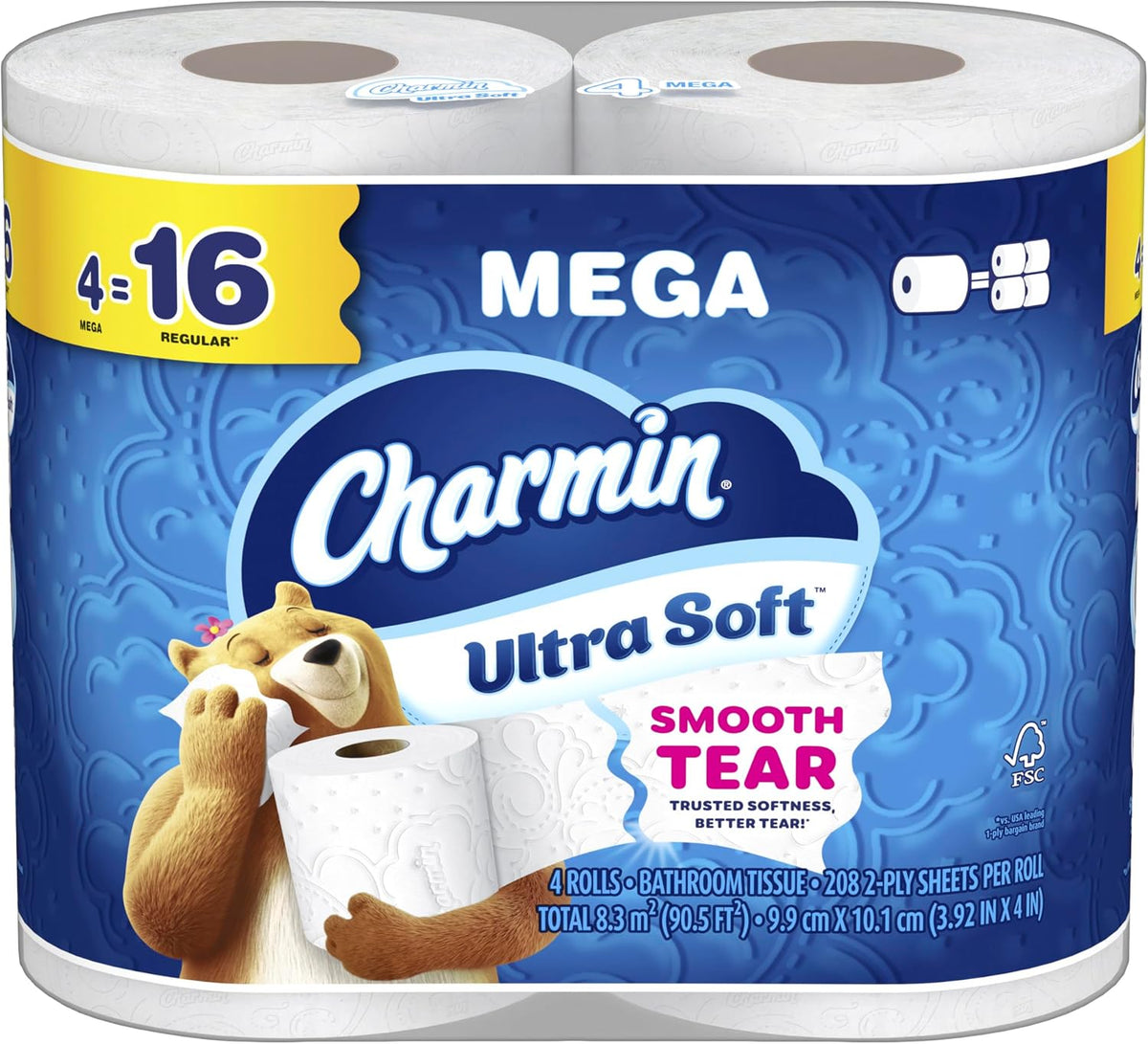Charmin Ultra Soft Toilet Paper, 4 Mega Rolls = 16 Regular Rolls