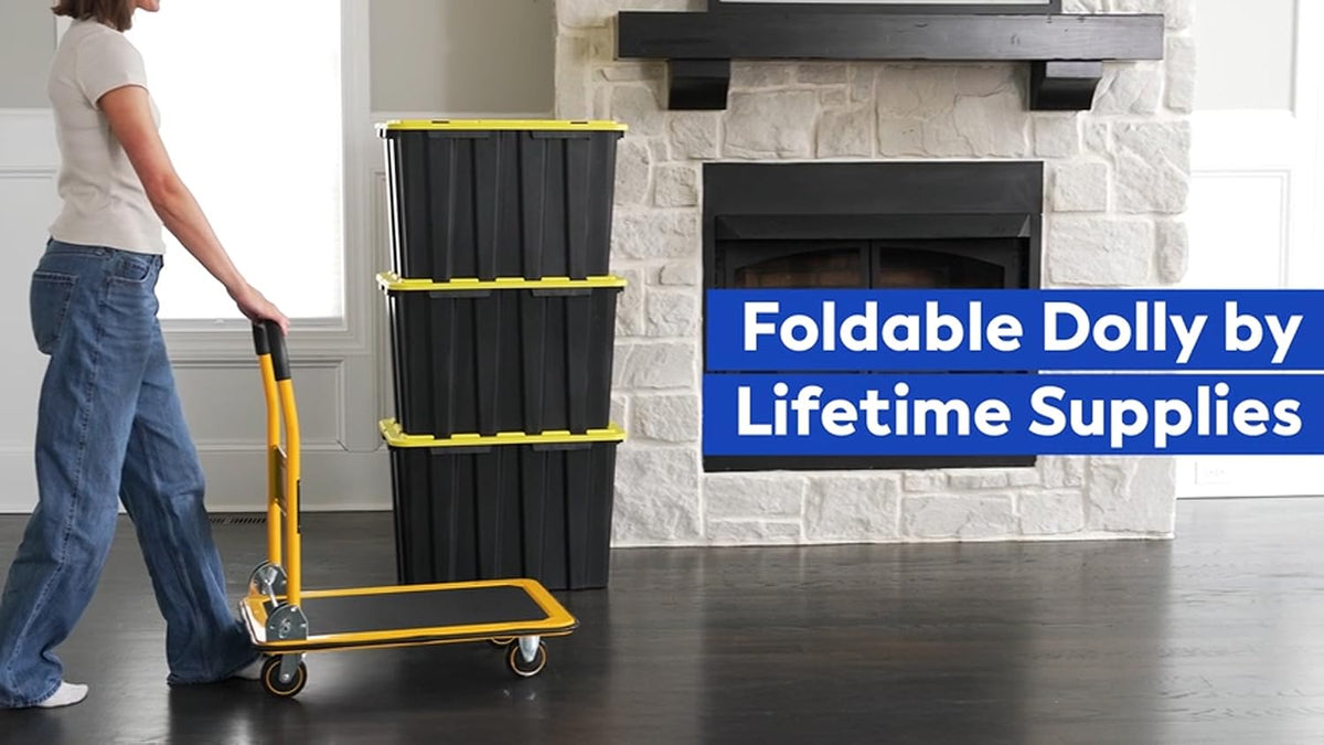 Heavy Duty Foldable Push Cart Dolly | 660 lbs. Capacity | Upgraded Collapsible Hand Truck Folding Platform with Swivel Wheels | Flat Bed Moving Wagon | Space Saving Push Handle (Blue)