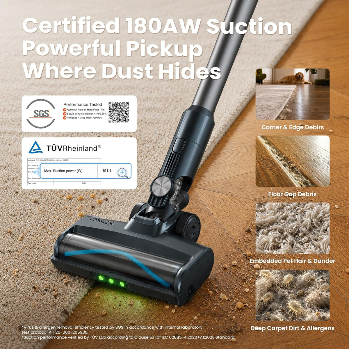 Yaber HP20 Cordless Vacuum Cleaner, 180AW Suction for Pet Hair & Carpet