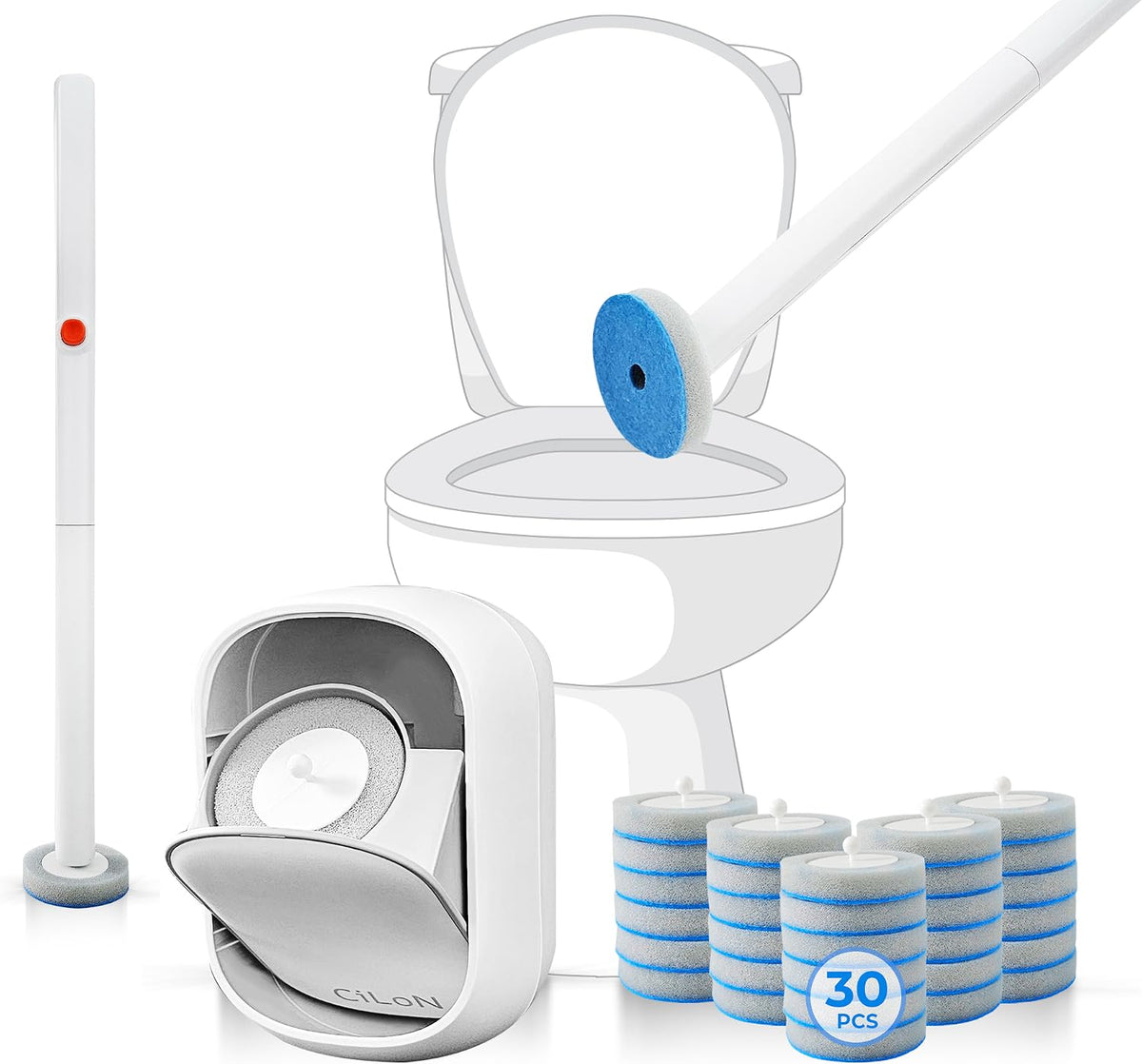 CiLoN Disposable Toilet Brush, Toilet Wand Cleaning System, Bowl Scrubber