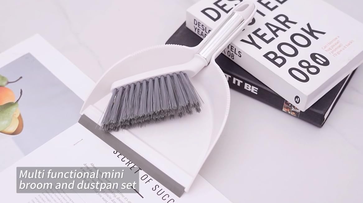 NACENA Mini Broom and Dustpan Set, Small Dust Pan and Brush Set, White&Gray