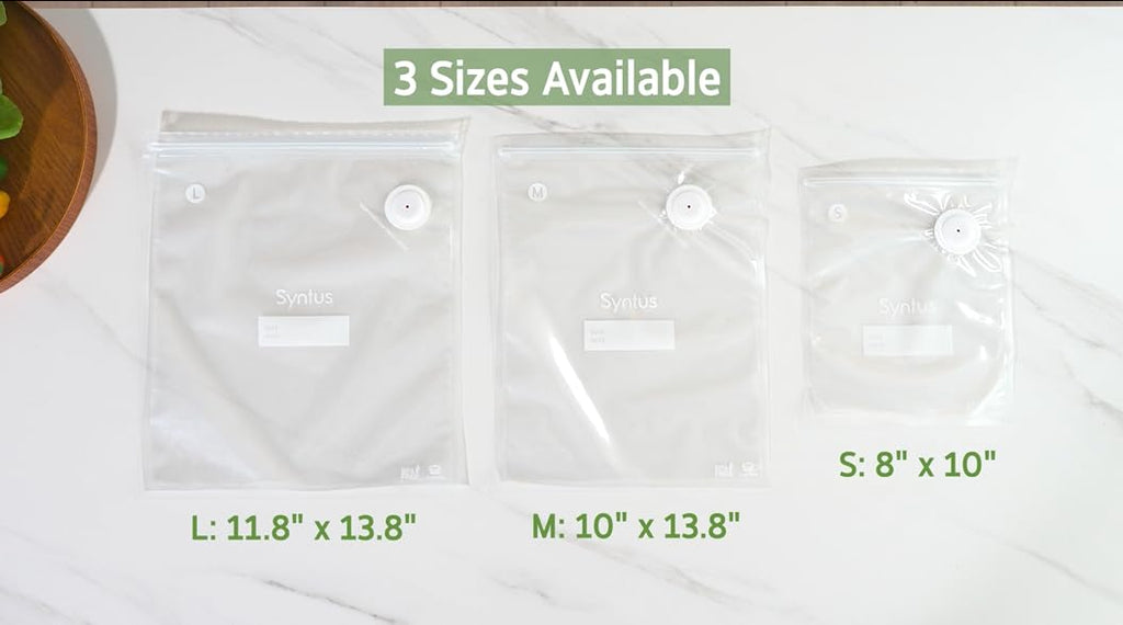 Syntus 60 Pcs Reusable Vacuum Sealer Bags for Food, S+M+L