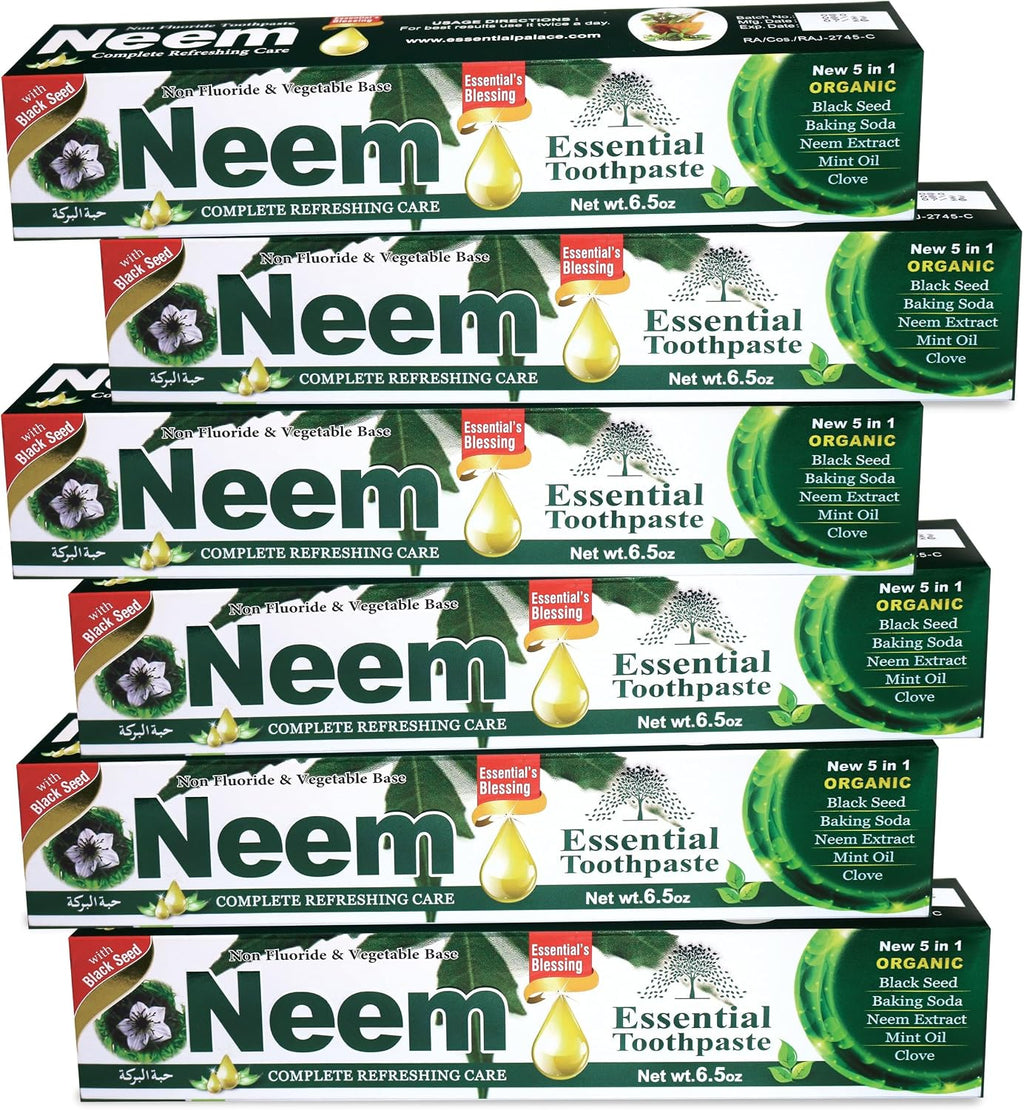 NEEM Essential Toothpaste - 6.53 oz Pack of 6 | New 5 in 1, Fluoride Free