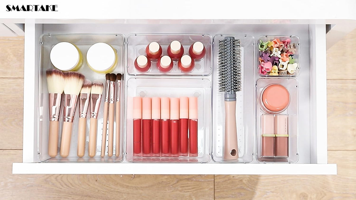 SMARTAKE 13-Piece Drawer Organizers with Non-Slip Silicone Pads, 5-Size