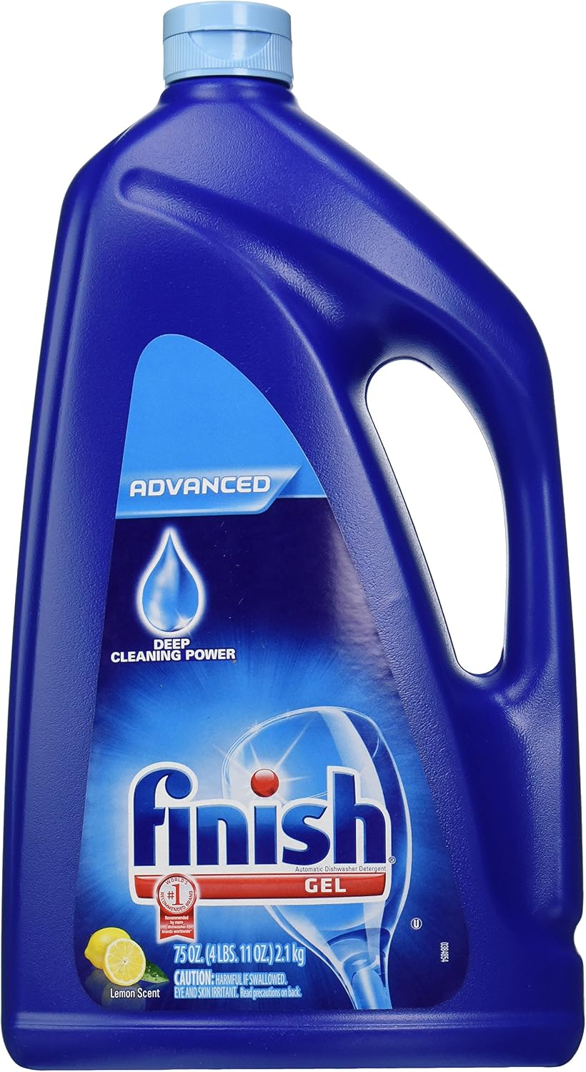 Finish Gel Liquid Dishwasher Detergent, Advanced Deep Cleaning Power Dish Soap, Fights Tough Stains, Dishwasher Soap, Plastic-Free & Septic Safe Dish Detergent, Lemon Scent, 75oz