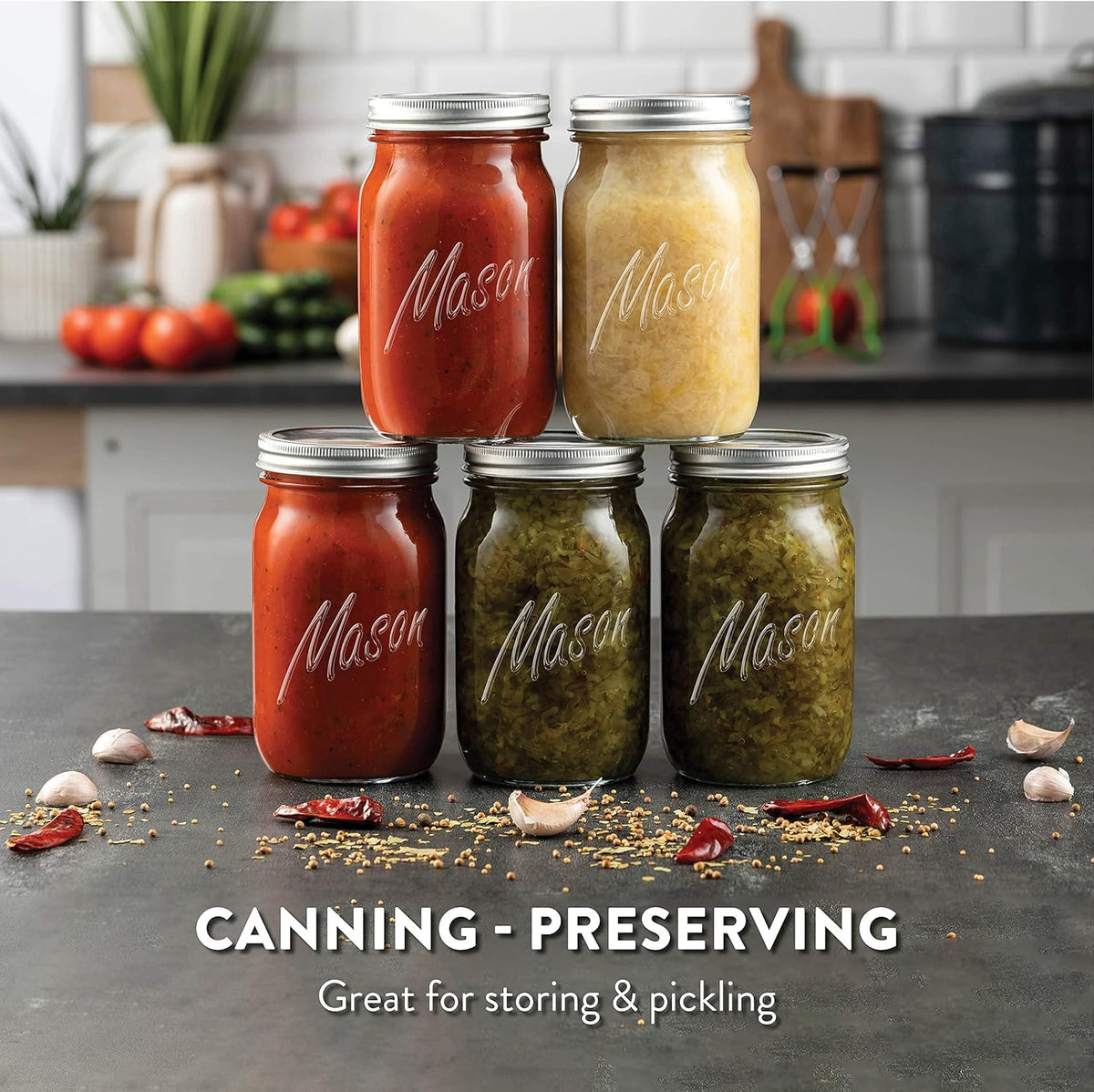 Paksh Novelty Wide Mouth Mason Jars 32 oz, Mason Jars with Lids, 2-Pack