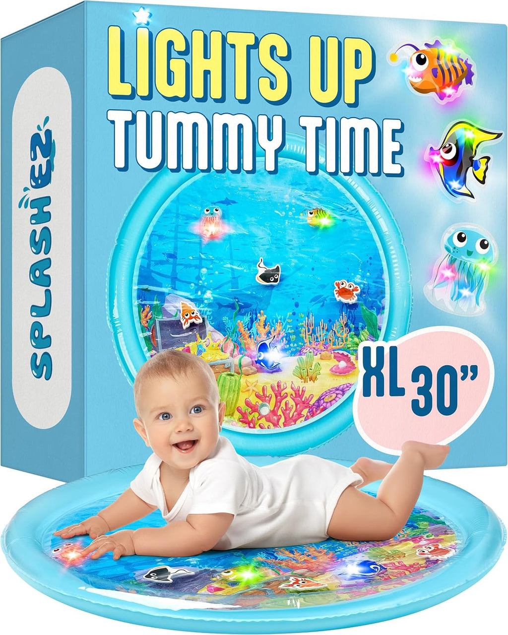 SplashEZ Lights Up Tummy Time Water Mat for Babies, 30" X-Large