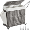 SONGMICS Rolling Laundry Hamper with Lid, 160 L 3-Section Synthetic Rattan