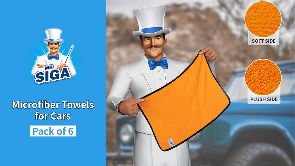 MR.SIGA Professional Microfiber Towels for Cars, Scratch Free, 6 Pack