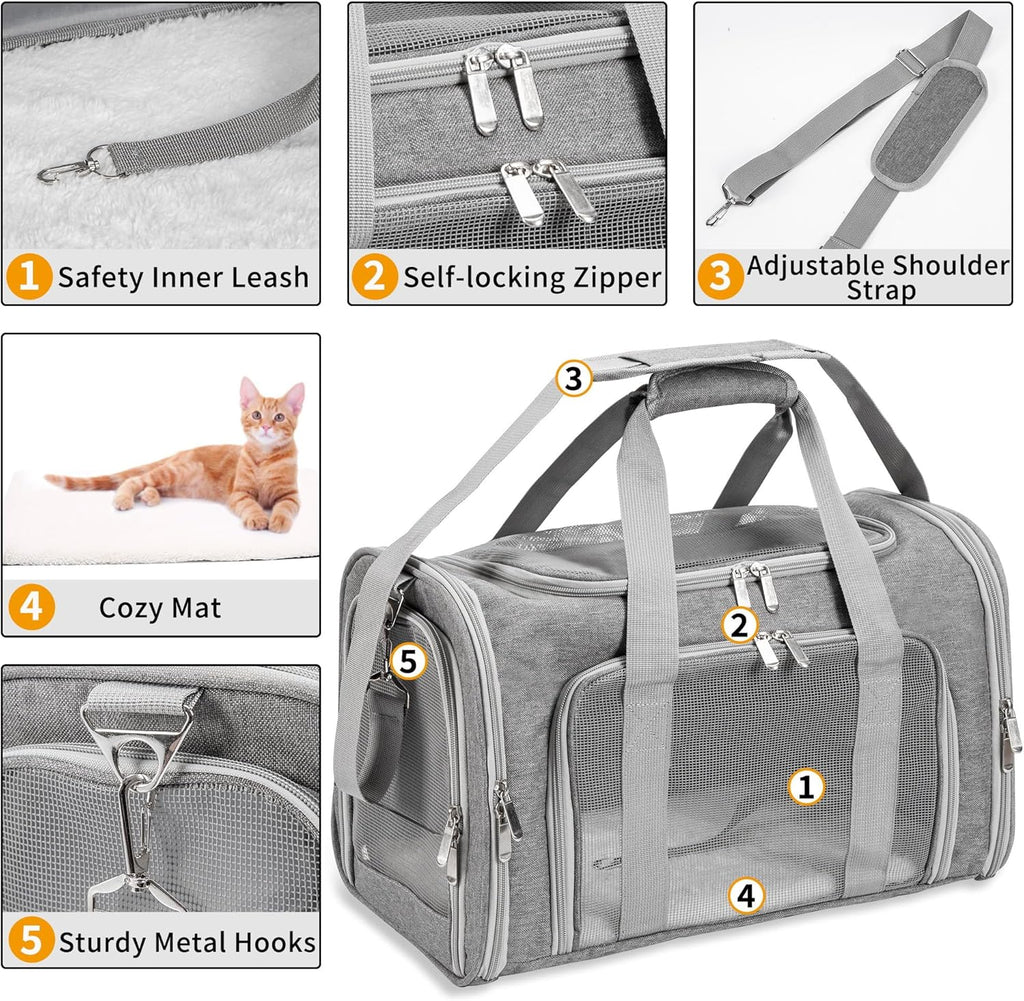 Soft-Sided Cat/Dog/Pet Carrier, Collapsible Pets Travel Carriers