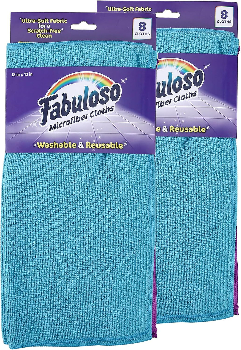 Fabuloso Microfiber Cleaning Cloths for Home & Car, 13x13, Purple, 8 Count