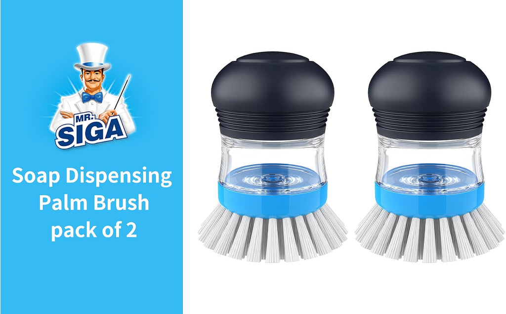 MR.SIGA Soap Dispensing Palm Brush, 2 Pack, Navy/Blue