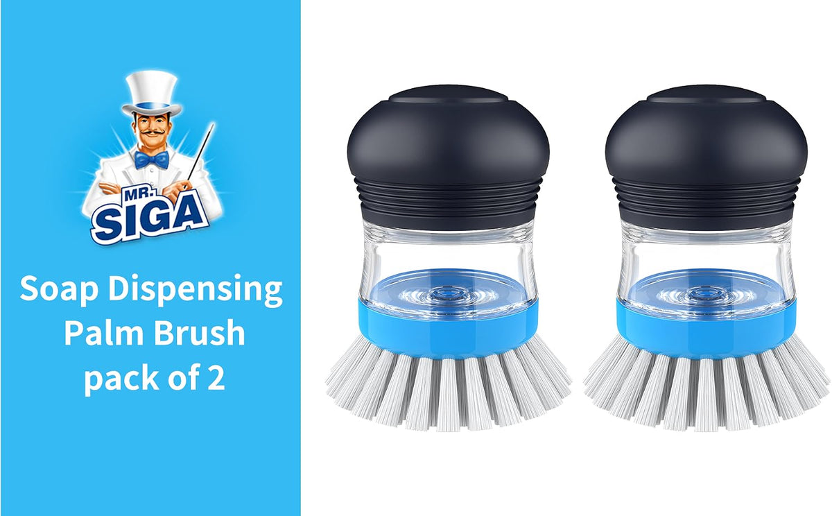 MR.SIGA Soap Dispensing Palm Brush, 2 Pack, Navy/Blue