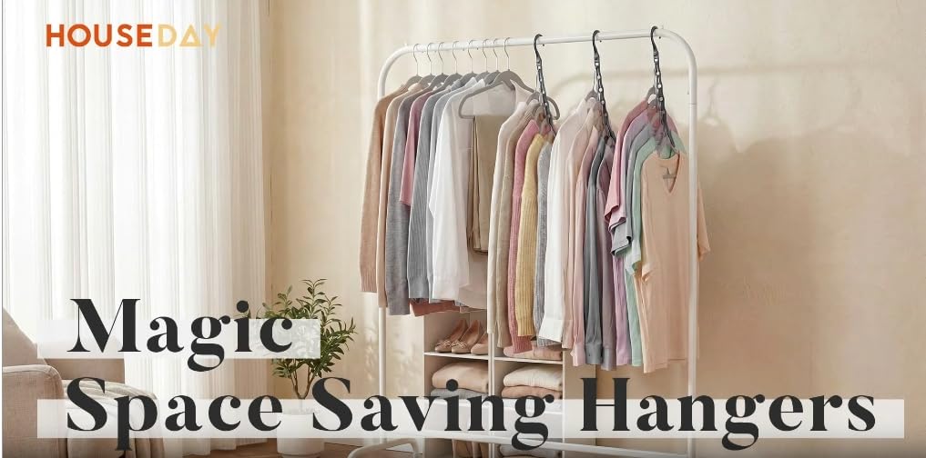HOUSE DAY 10 Pack Space Saving Hangers, Black, Premium Smart Hanger