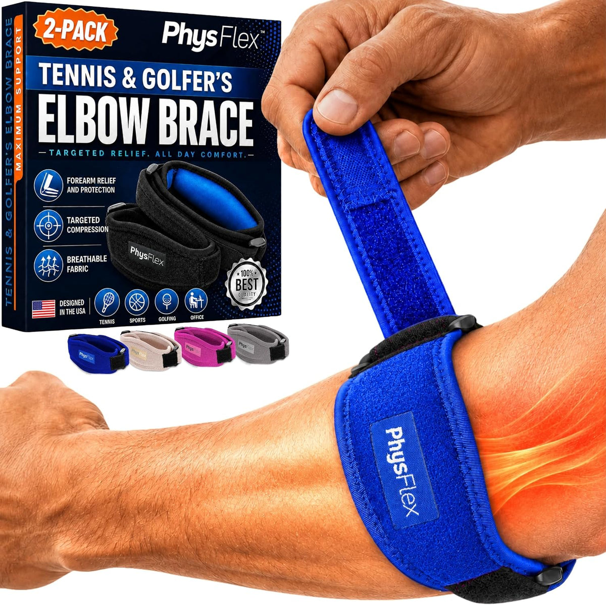 2-Pack Tennis Elbow Brace for Men & Women, Golfer's Elbow Support Strap