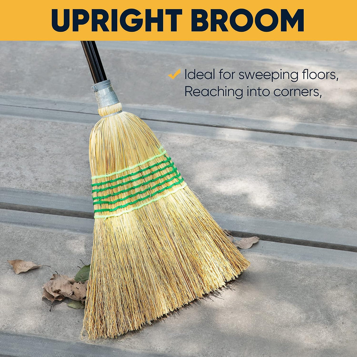 Yocada Heavy-Duty Corn Broom Commercial Indoor Outdoor Broom 59.8 inch Tall