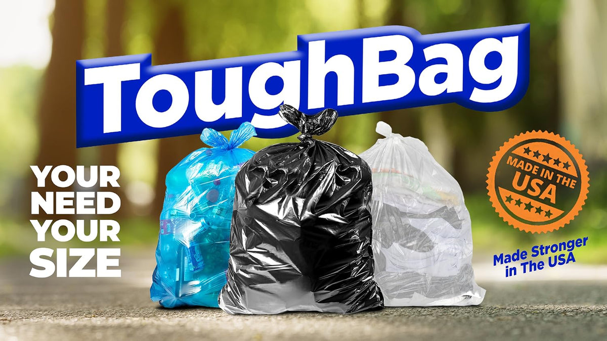 ToughBag 55-60 Gallon Heavy Duty Trash Bags, 150 Count, Black, Made in USA