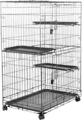 Amazon Basics Large 3-Tier Cat Cage Playpen with Easy to Clean Removable Tray, Front Doors, Portable, Foldable, 35.8" x 22.4" x 50.6", Black