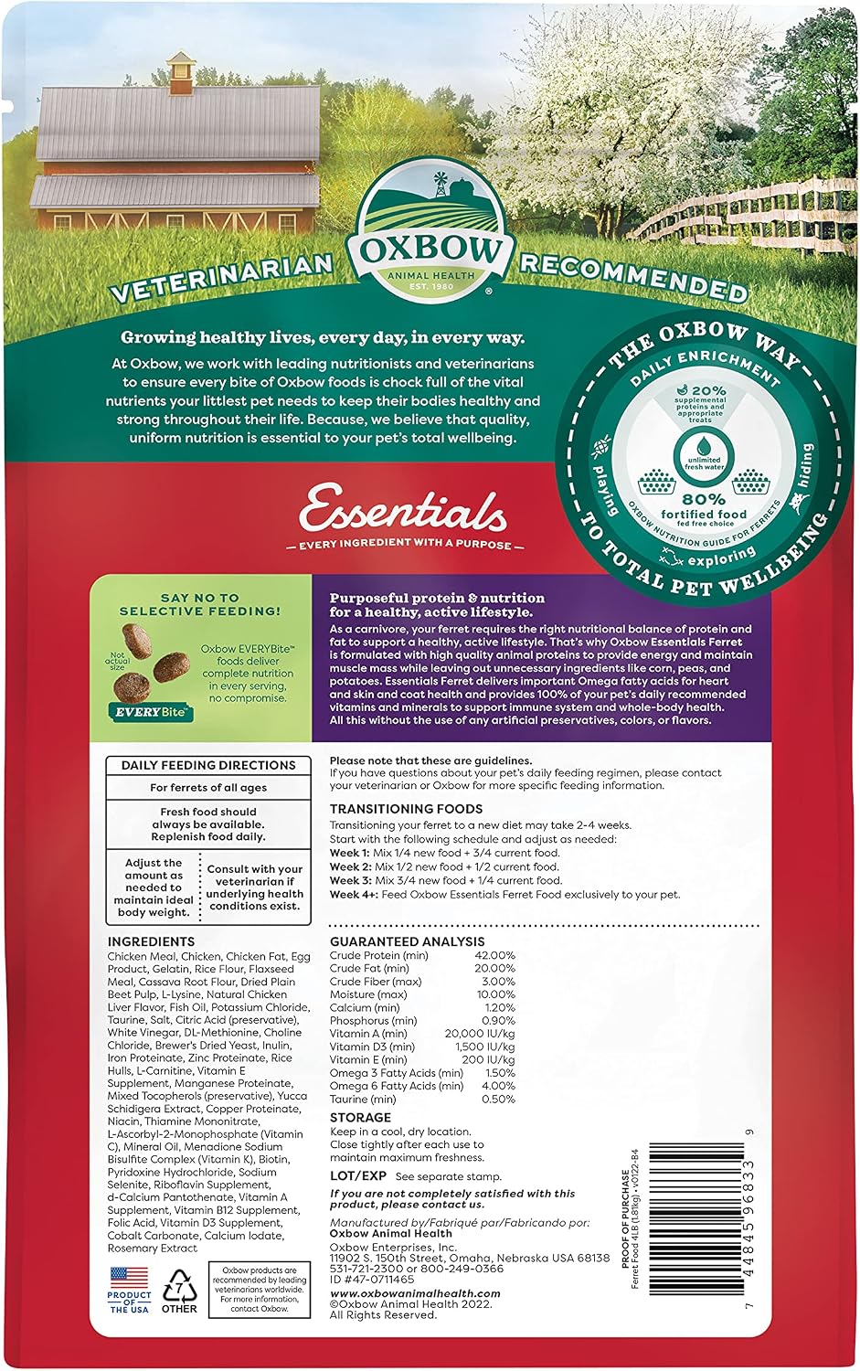 Oxbow Essentials Ferret Food, Rich in Animal-Based Protein & Fat, 4 lb