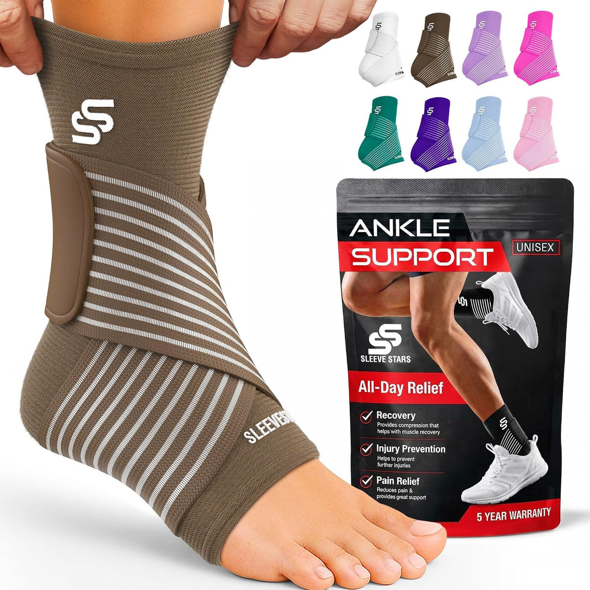 Sleeve Stars Ankle Brace Men & Women Support (Single/M:10"-12"/Black)