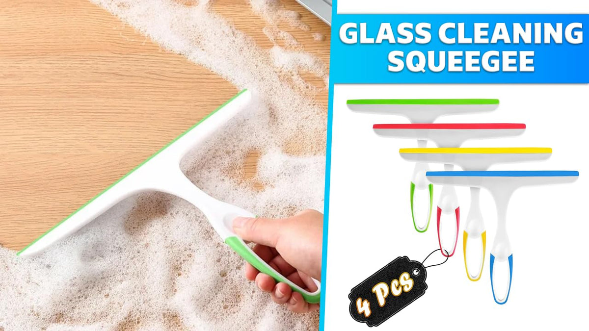 4 Pcs Hand Squeegee for Shower Glass, 9.45 in Silicone Blade
