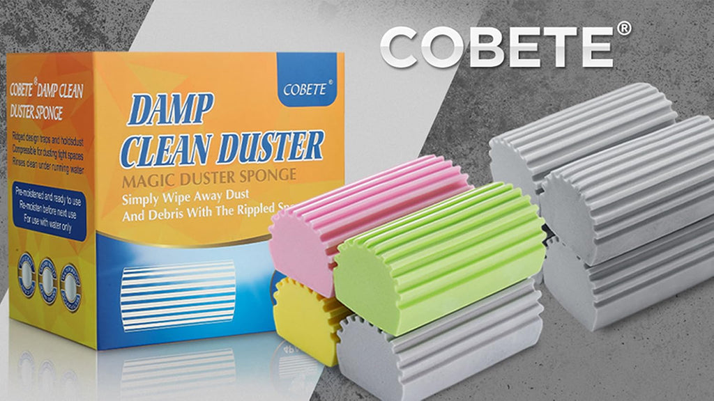 COBETE Damp Clean Duster Sponge,4pack Magic Sponge Eraser,Reusable Damp Dusting Sponge Household Cleaning for Blinds, Glass, Baseboards,Radiators,Window Track Grooves(Multi Color)